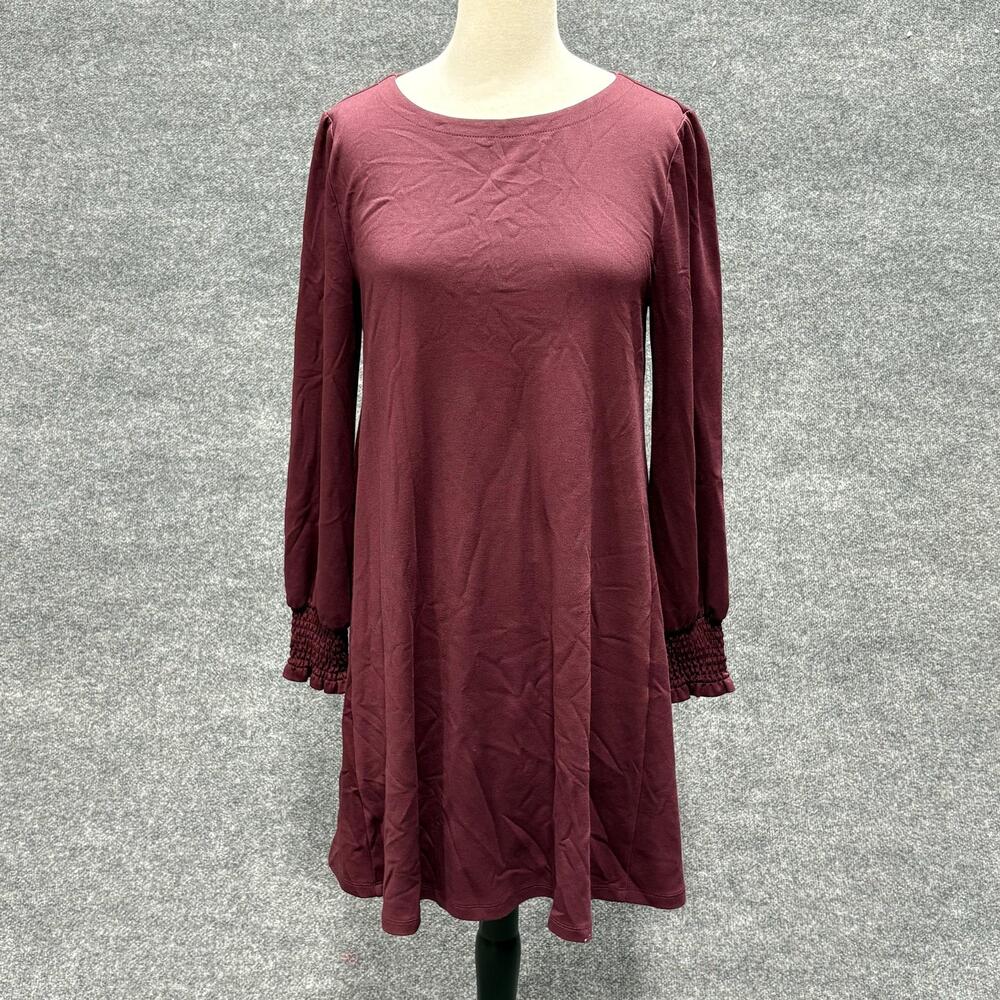 LOFT Outlet Dress Womens Medium Red Long Sleeve Smocked Cuff Swing A Line